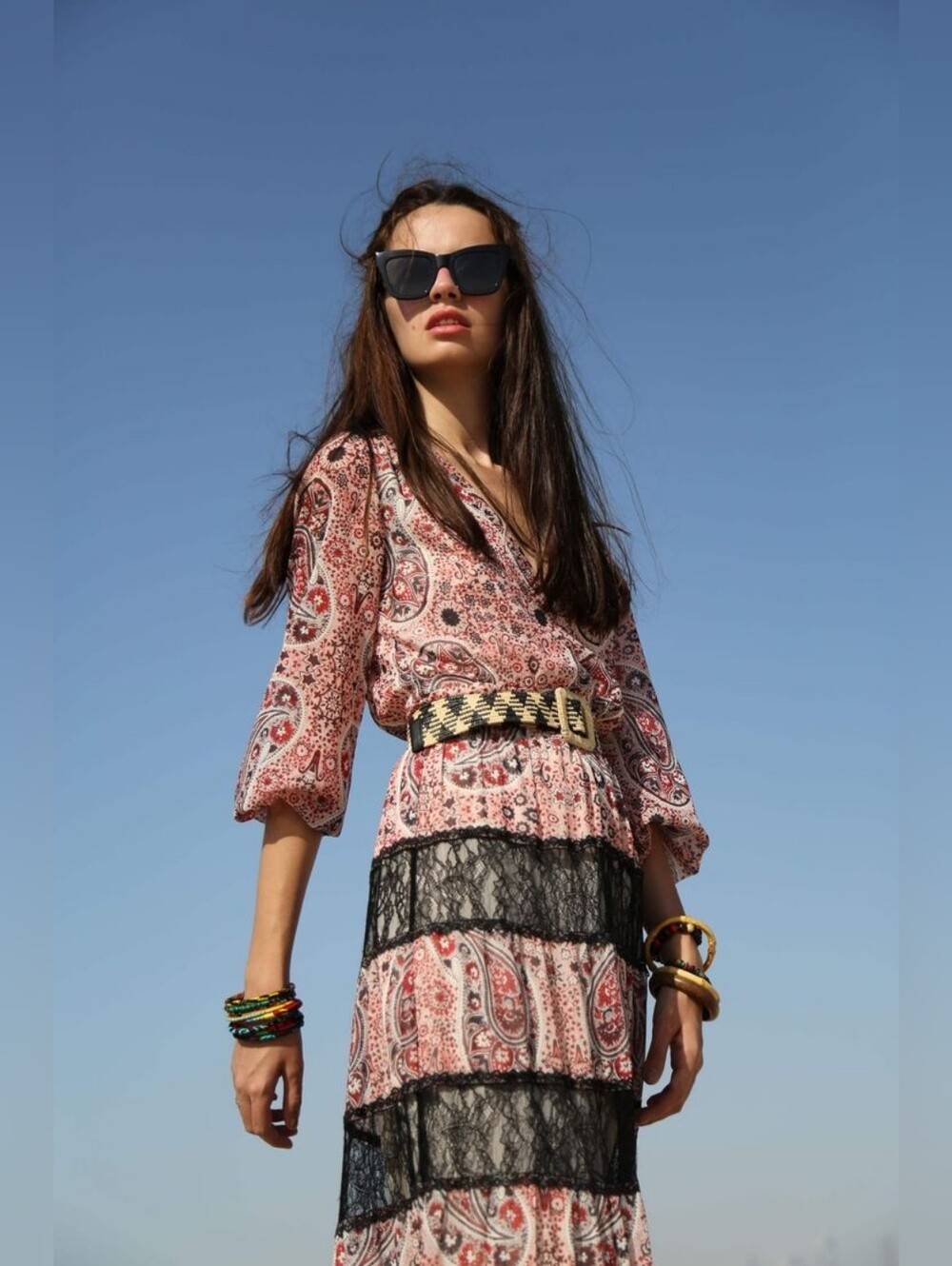 Alice + Olivia Daren Floral Paisley Maxi Dress Tiered Lace Red Black Sz 0 Boho - Picture 3 of 16